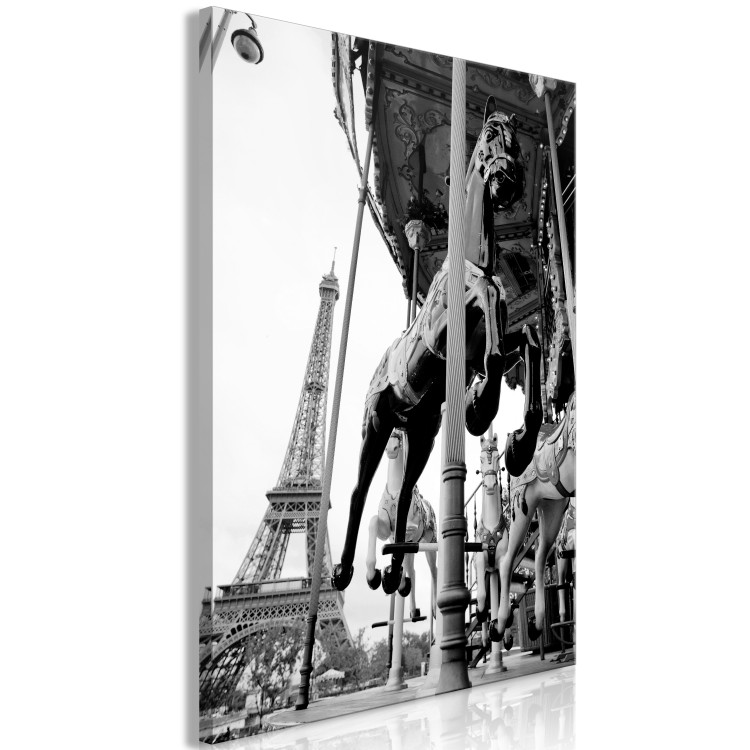 Leinwandbild Pariser Karussell - Schwarz-Weiß-Foto mit Blick auf den Eiffelturm 132266 additionalImage 2