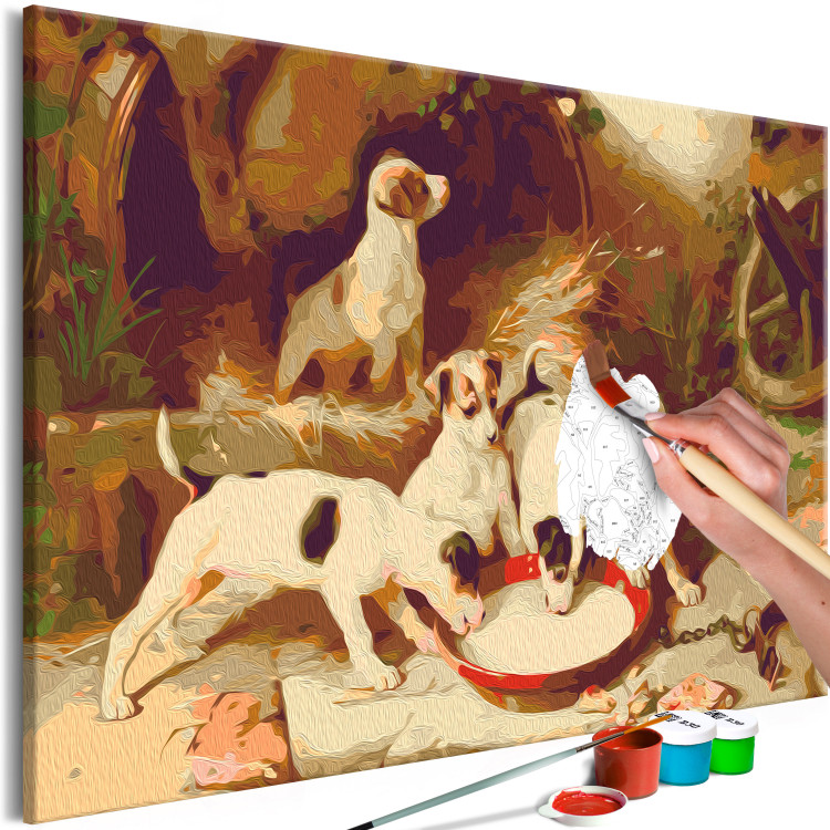 Malen nach Zahlen-Bild für Erwachsene Breakfast - Happy Puppies by the Bowl of Milk, Country Yard 148466 additionalImage 7