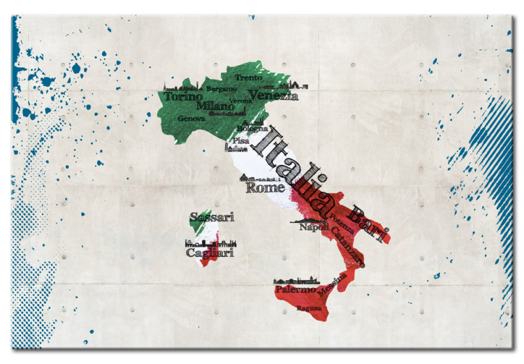 Wandbild Italienische Karte - Grafiken in Nationalfarben mit markierten Städten 55266