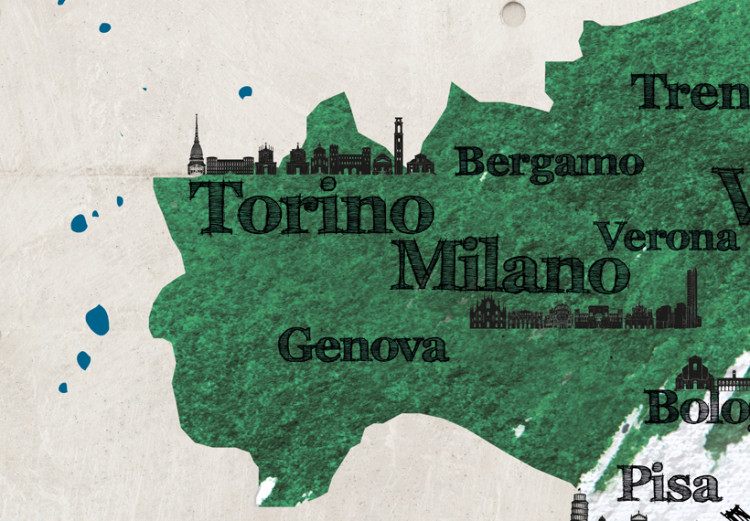 Wandbild Italienische Karte - Grafiken in Nationalfarben mit markierten Städten 55266 additionalImage 5