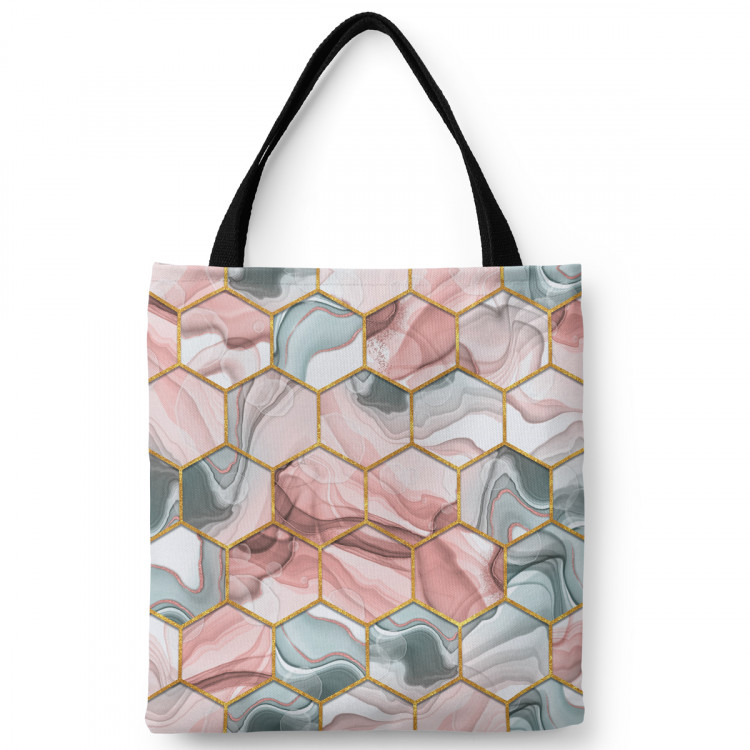 Totebag Plant hexagons - motif in shades of gold, green and red 147576