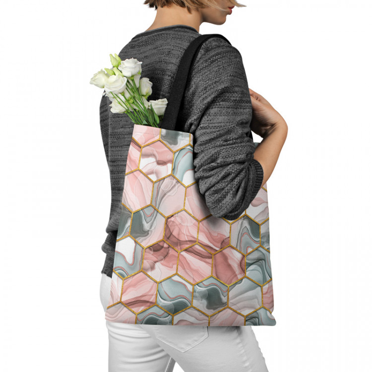 Totebag Plant hexagons - motif in shades of gold, green and red 147576 additionalImage 3