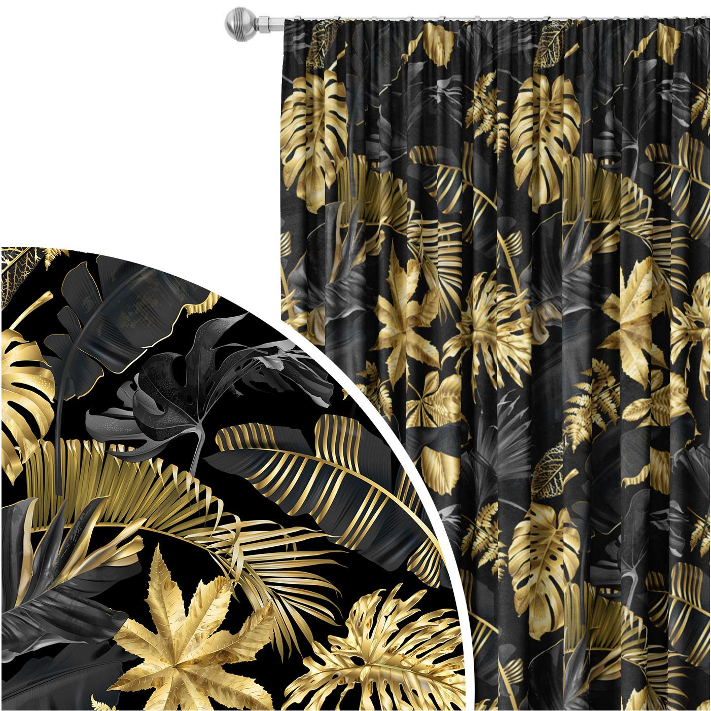 Fenstervorhang Gold and black monstera - tropical leaves in glamour style  ring clip curtains dekorativ - Vorhänge - bimago