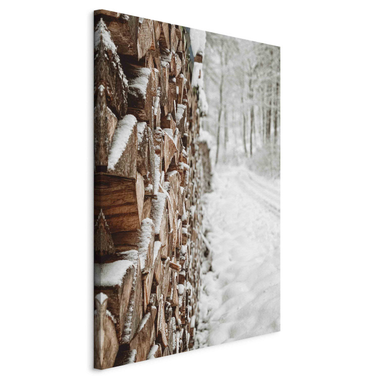 Bild auf Leinwand Winter Forest - Photo of a Pile of Wood on a Snowy Forest Road 151686 additionalImage 2