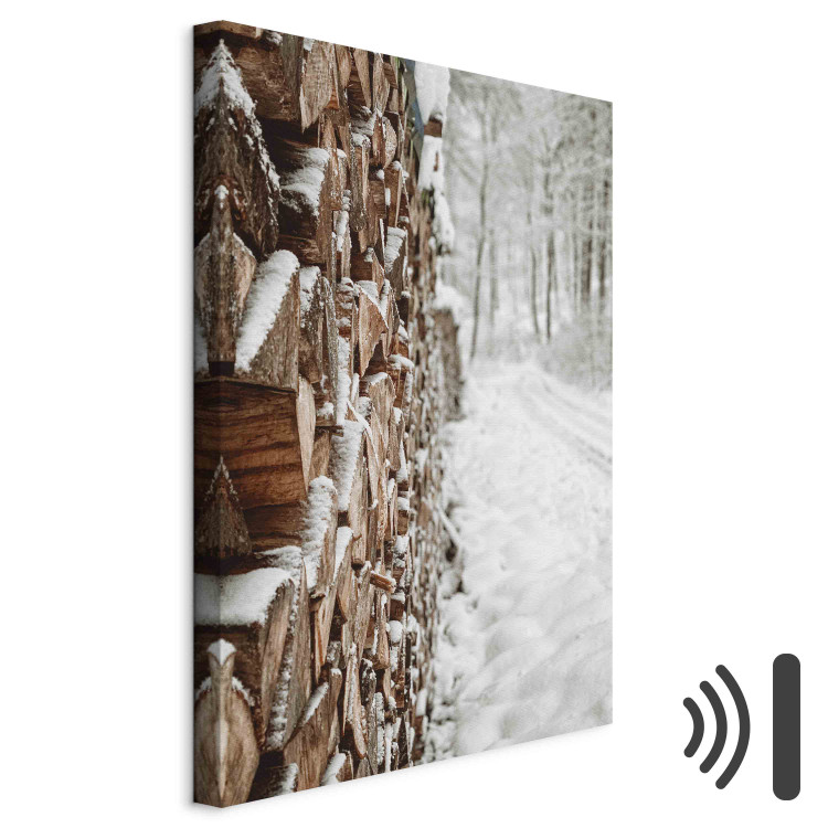 Bild auf Leinwand Winter Forest - Photo of a Pile of Wood on a Snowy Forest Road 151686 additionalImage 8
