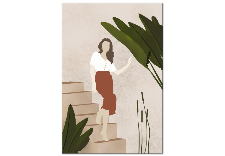 Leinwandbild Frau, die eine Treppe hinuntergeht - Komposition im Scandi-Boho-Stil 136517