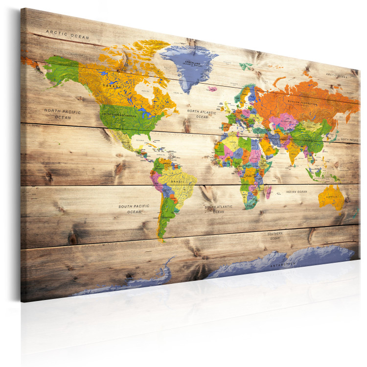 Wandbild Karte der bunten Kontinente (1-teilig) - Welt auf Holzgrund 97517 additionalImage 2