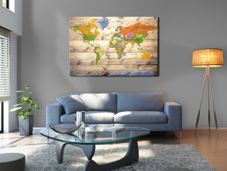 Wandbild Karte der bunten Kontinente (1-teilig) - Welt auf Holzgrund 97517 additionalImage 3