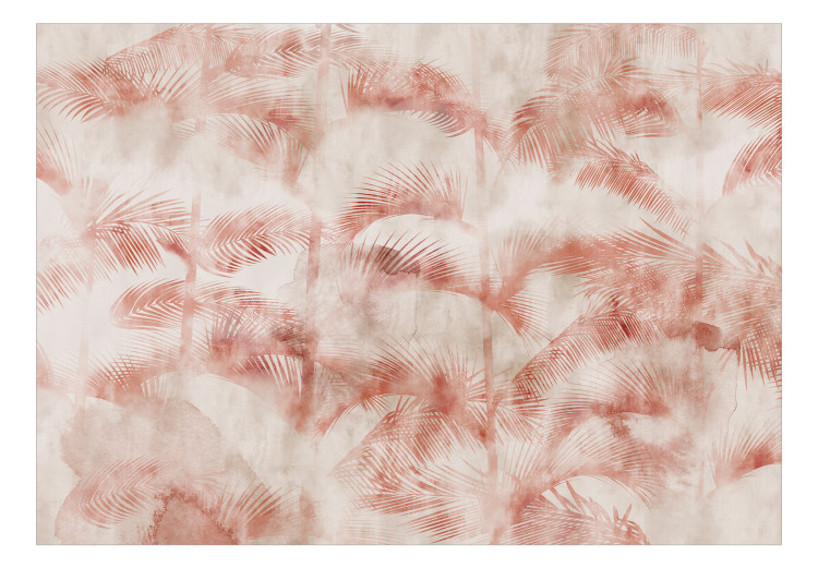 Fototapete Palmen im Nebel - Rosa tropische Bäume auf cremefarbenem Hintergrund 144037 additionalImage 1