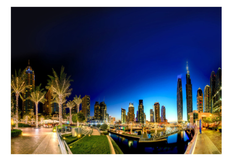 Fototapete Dubai - Nachtaufnahme der Stadt mit modernen Wolkenkratzern 99037 additionalImage 1
