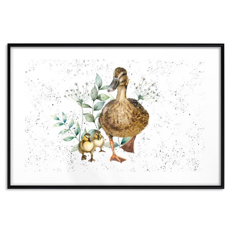 Wandposter The Family of Ducks - Cute Painted Animals and Plants on the Background With Splashes 145757 additionalImage 24