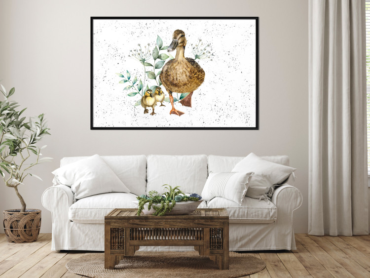 Wandposter The Family of Ducks - Cute Painted Animals and Plants on the Background With Splashes 145757 additionalImage 15
