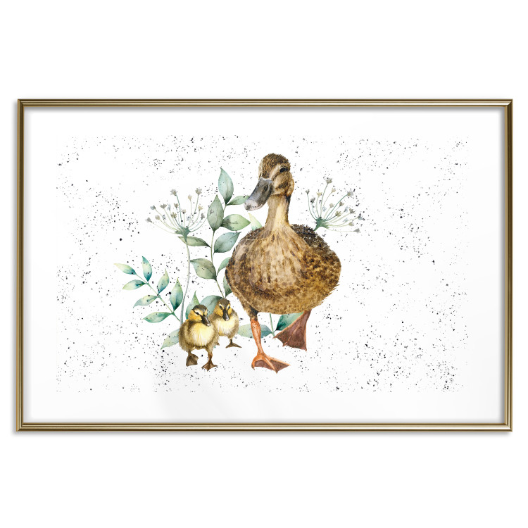 Wandposter The Family of Ducks - Cute Painted Animals and Plants on the Background With Splashes 145757 additionalImage 26