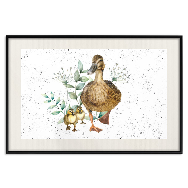 Wandposter The Family of Ducks - Cute Painted Animals and Plants on the Background With Splashes 145757 additionalImage 27