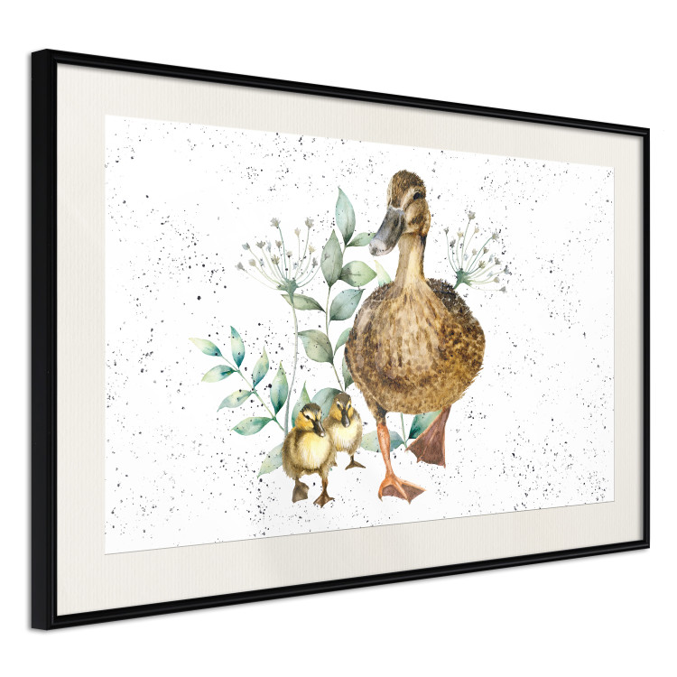 Wandposter The Family of Ducks - Cute Painted Animals and Plants on the Background With Splashes 145757 additionalImage 9