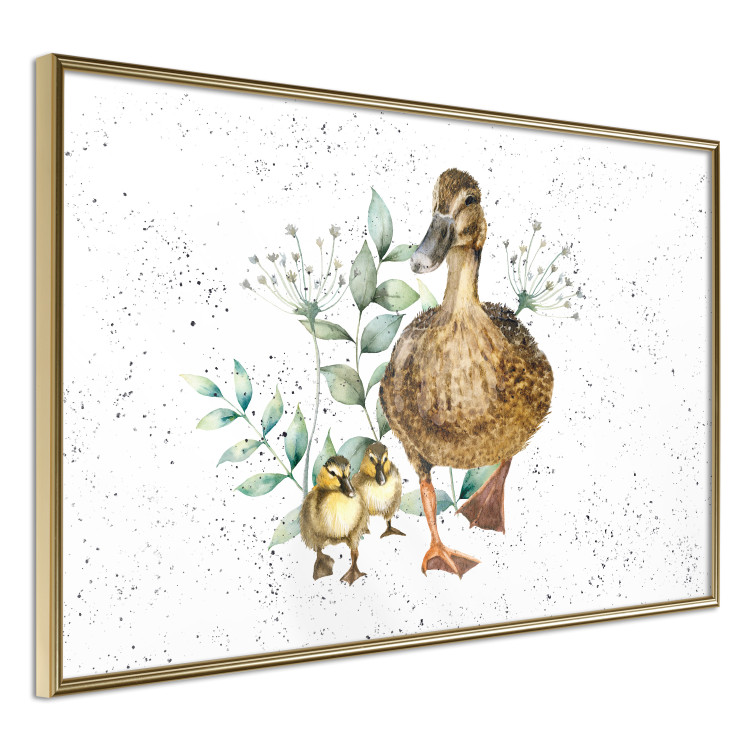 Wandposter The Family of Ducks - Cute Painted Animals and Plants on the Background With Splashes 145757 additionalImage 7