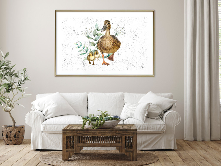Wandposter The Family of Ducks - Cute Painted Animals and Plants on the Background With Splashes 145757 additionalImage 14
