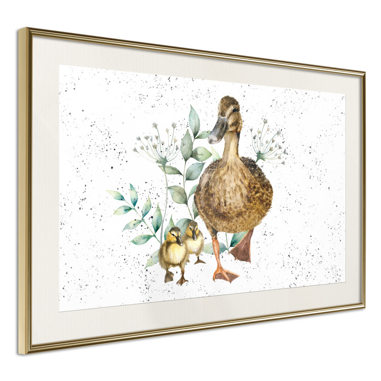 Wandposter The Family of Ducks - Cute Painted Animals and Plants on the Background With Splashes 145757 additionalImage 12