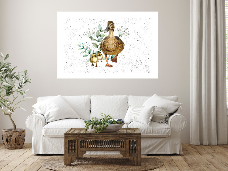Wandposter The Family of Ducks - Cute Painted Animals and Plants on the Background With Splashes 145757 additionalImage 11