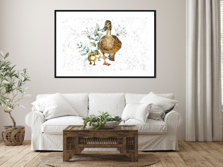Wandposter The Family of Ducks - Cute Painted Animals and Plants on the Background With Splashes 145757 additionalImage 13