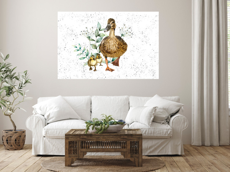 Wandposter The Family of Ducks - Cute Painted Animals and Plants on the Background With Splashes 145757 additionalImage 10