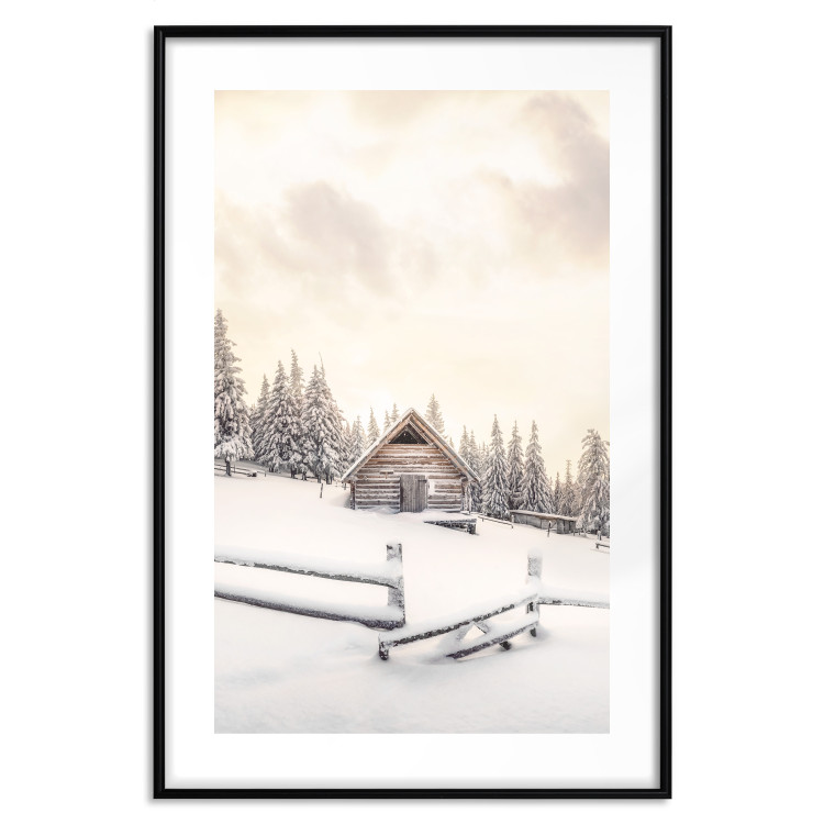 Wandposter Winter Cottage - Sunrise Landscape Over a Mountain Cottage and a Forest 149057 additionalImage 25