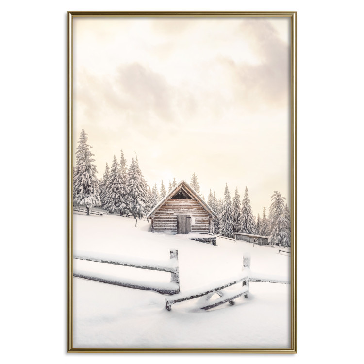 Wandposter Winter Cottage - Sunrise Landscape Over a Mountain Cottage and a Forest 149057 additionalImage 15