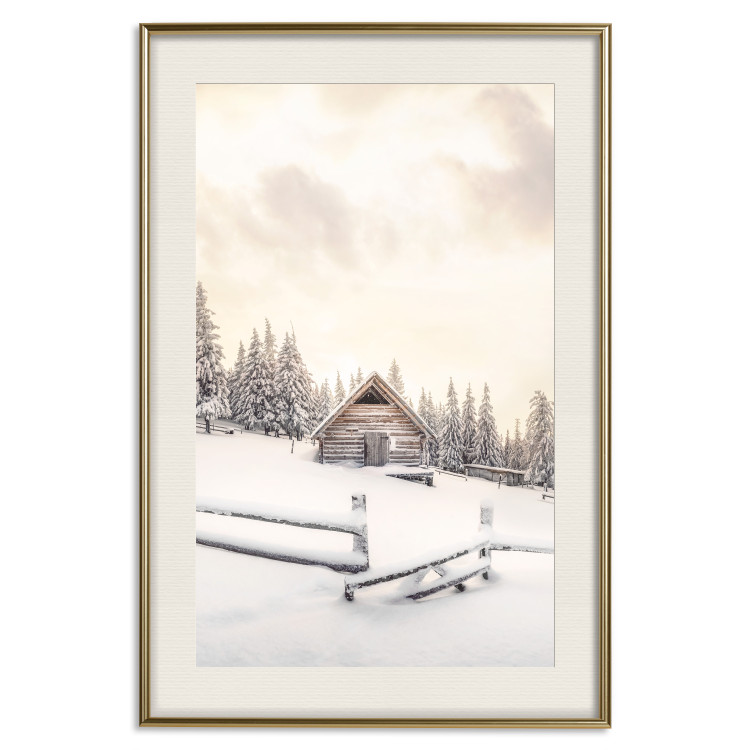 Wandposter Winter Cottage - Sunrise Landscape Over a Mountain Cottage and a Forest 149057 additionalImage 22