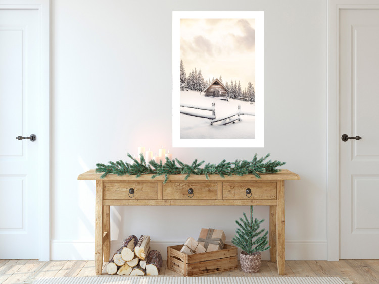 Wandposter Winter Cottage - Sunrise Landscape Over a Mountain Cottage and a Forest 149057 additionalImage 3