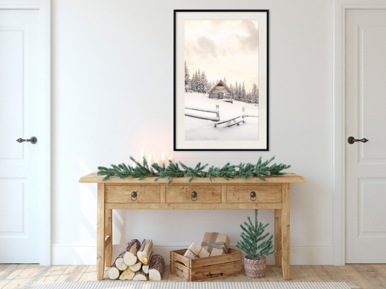Wandposter Winter Cottage - Sunrise Landscape Over a Mountain Cottage and a Forest 149057 additionalImage 6