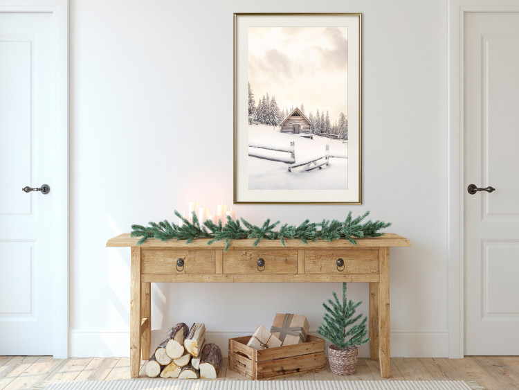 Wandposter Winter Cottage - Sunrise Landscape Over a Mountain Cottage and a Forest 149057 additionalImage 20