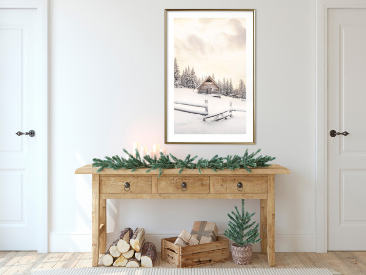 Wandposter Winter Cottage - Sunrise Landscape Over a Mountain Cottage and a Forest 149057 additionalImage 24