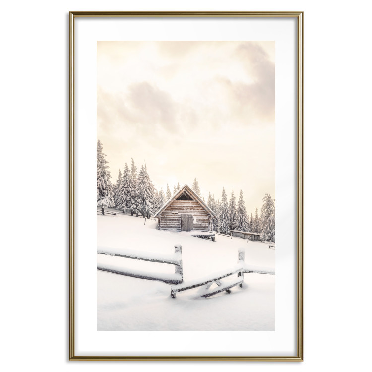 Wandposter Winter Cottage - Sunrise Landscape Over a Mountain Cottage and a Forest 149057 additionalImage 27