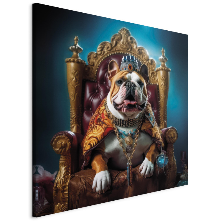 Wandbild AI Dog English Bulldog - Animal in the Role of King on the Throne - Square 150267 additionalImage 2