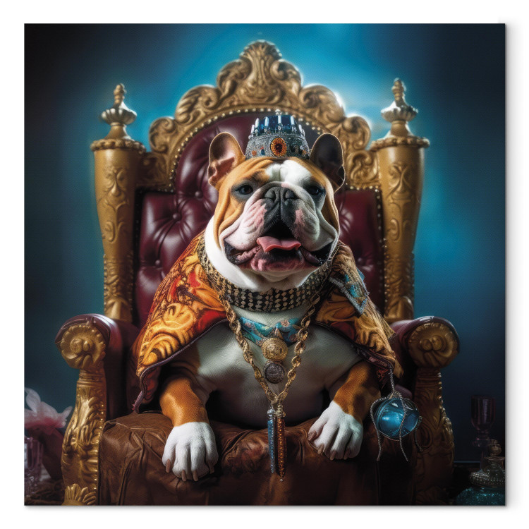 Wandbild AI Dog English Bulldog - Animal in the Role of King on the Throne - Square 150267