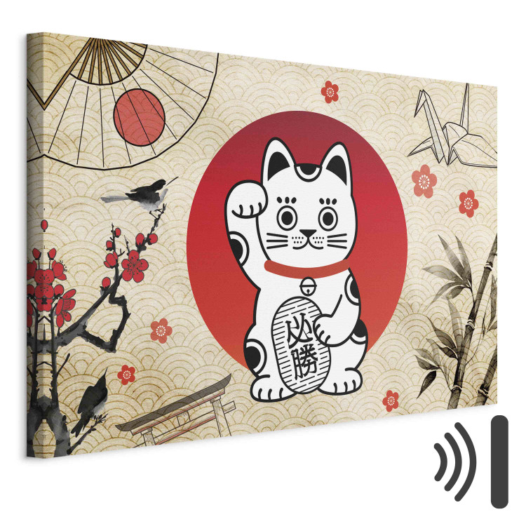 Bild auf Leinwand Maneki-Neko - Asian Cat With a Nodding Paw Against a Background of Japanese Symbols 151277 additionalImage 8