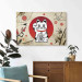 Bild auf Leinwand Maneki-Neko - Asian Cat With a Nodding Paw Against a Background of Japanese Symbols 151277 additionalThumb 5