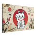 Bild auf Leinwand Maneki-Neko - Asian Cat With a Nodding Paw Against a Background of Japanese Symbols 151277 additionalThumb 2