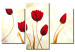 Bild auf Leinwand Rote Tulpen (3-tlg.) - Blumenkomposition heller Hintergrund 48677