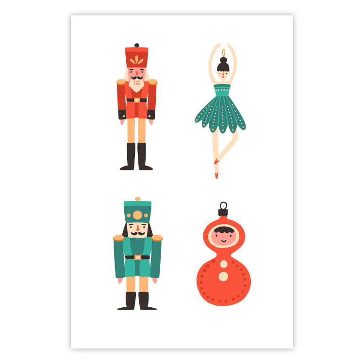 Wandposter Christmas Tree Toys - Ballerina and Toy Soldiers in Festive Colors 149087