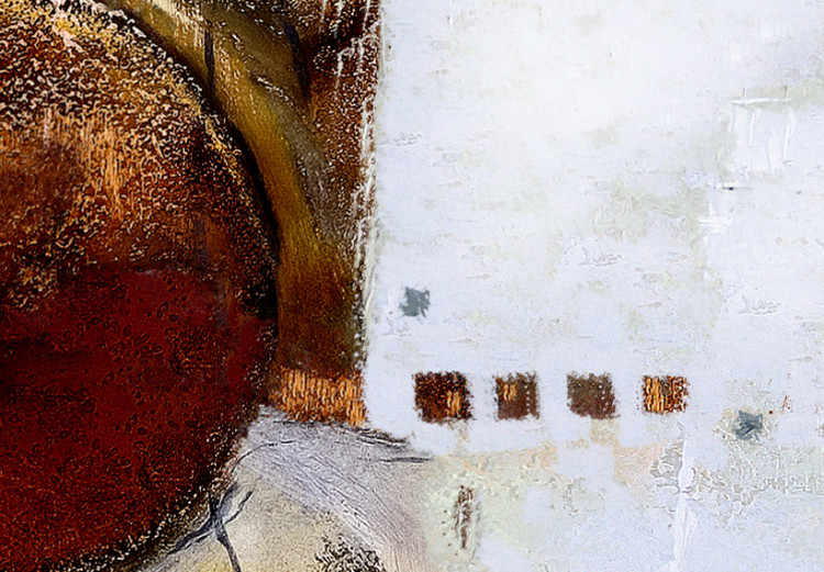 Bild auf Leinwand Die Mitte – Eine abstrakte Komposition einer braunen Kugel auf grauem Hintergrund mit orangen und braunen Elementen 47587 additionalImage 5