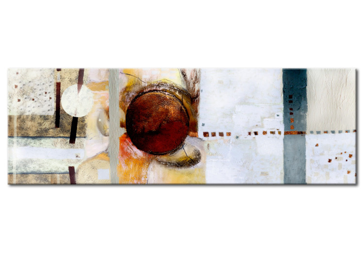 Bild auf Leinwand Die Mitte – Eine abstrakte Komposition einer braunen Kugel auf grauem Hintergrund mit orangen und braunen Elementen 47587