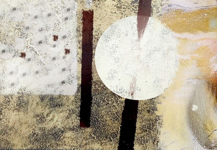 Bild auf Leinwand Die Mitte – Eine abstrakte Komposition einer braunen Kugel auf grauem Hintergrund mit orangen und braunen Elementen 47587 additionalImage 4