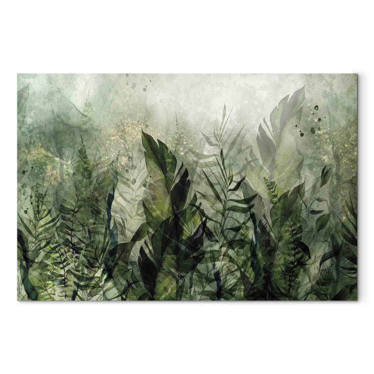 Bild auf Acrylglas In the Morning Dew - A Landscape of Leaves on a Green Shimmering Background [Glass] 151497 additionalImage 2