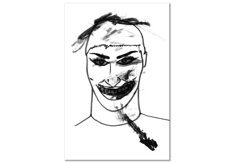 Leinwandbild Is this a Joke(r)? - groteskes, schwarz-weißes Line-Art-Porträt 119108