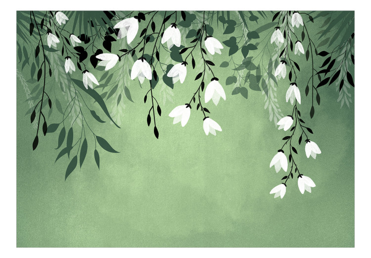 Vlies Fototapete Grüne Energie - Landschaft mit Blattkomposition und weißen Blüten 143518 additionalImage 1