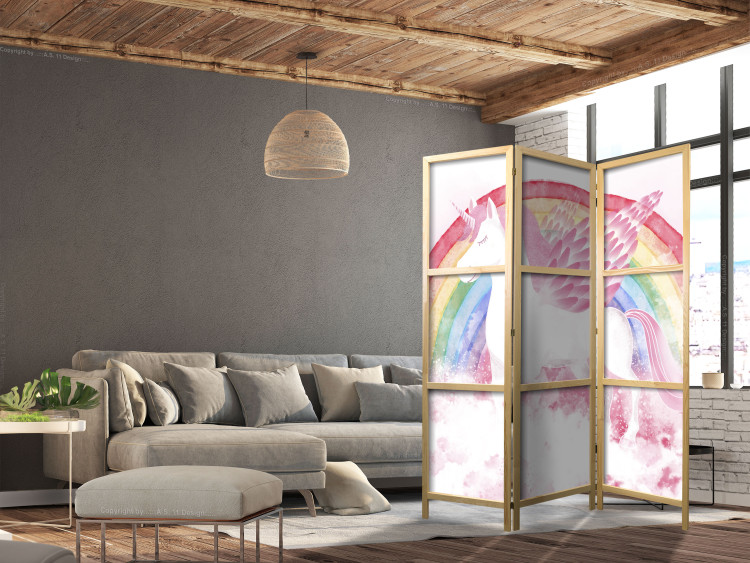 Spanische Wand Pink Power - A Unicorn With Wings and a Rainbow on a Background of Clouds [Room Dividers] 151418 additionalImage 6