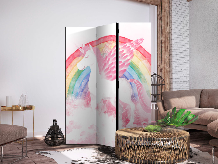 Spanische Wand Pink Power - A Unicorn With Wings and a Rainbow on a Background of Clouds [Room Dividers] 151418 additionalImage 2