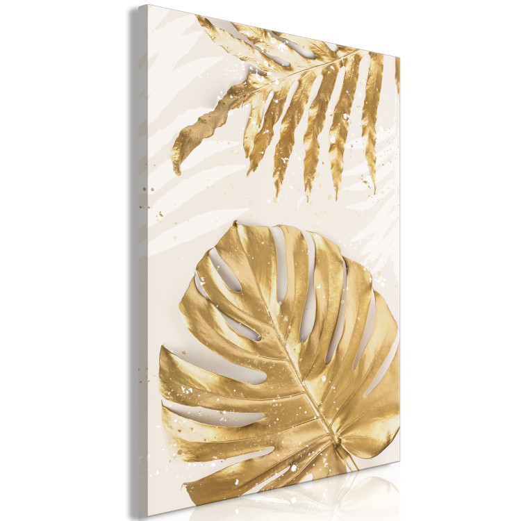 Leinwandbild Golden Leaves With a Monstera - Elegant Plants With a Festive Atmosphere 148428 additionalImage 2