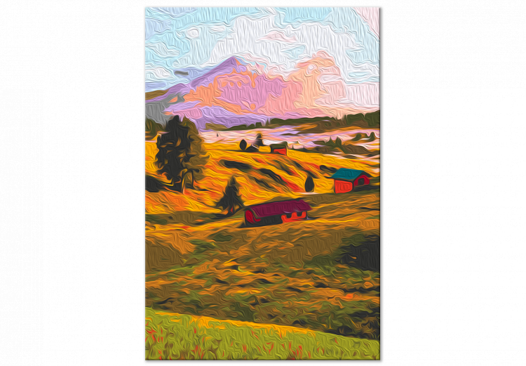 Wandbild zum Malen nach Zahlen Autumn Village - Landscape of a Sunny Valley against a Pink Sky 146538 additionalImage 4